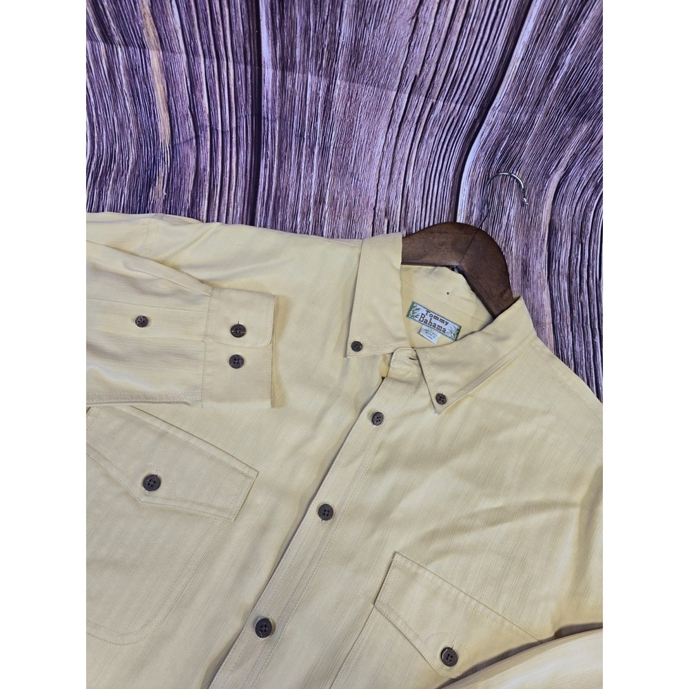 Tommy Bahama‎ Shirt Mens Large Yellow 100% Silk Long Sleeve Button Down 2 Pocket